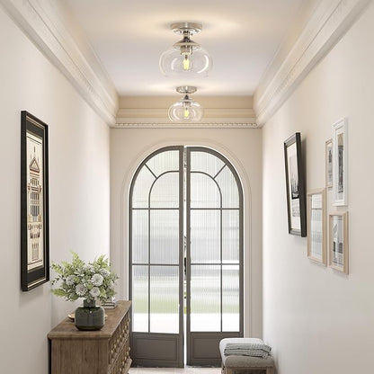VONLUCE Industrial Semi Flush Mount Ceiling Light, 8.3" Ceiling Light Fixture with Clear Glass Shade, Farmhouse Lighting for Hallway Kitchen Bedroom Entryway, Brushed Nickel Flush Mount Light Fixture