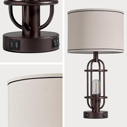 Living Room Lamps Set of 2, 22.3" Farmhouse Table Lamp for Bedroom, Vintage Lamps for Night Stands with USB Ports, Oil Rubbed Bronze