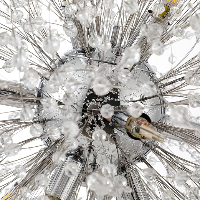 Firework Modern Chandeliers, 12 Lights Crystal Sputnik Chandeliers for Entryway, Dandelion Chandelier Chrome Ceiling Light Fixture for Hallway, Living Room
