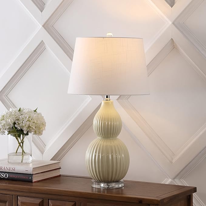 JONATHAN Y JYL8019C Thatcher 28.25" Ceramic LED Table Lamp Contemporary Transitional Bedside Desk Nightstand Lamp for Bedroom Living Room Office College Bookcase LED Bulb Included, Light Olive