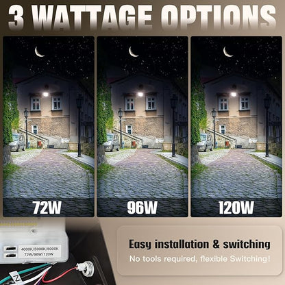 LED Wall Pack Light 120W/96W/72W with Dusk to Dawn Photocell,18000LM 1000W Equiv.,6000K/5000K/4000K Daylight Outdoor Security Lighting,Commercial Wall Mount Lights for Warehouse,Yard - 2Pack