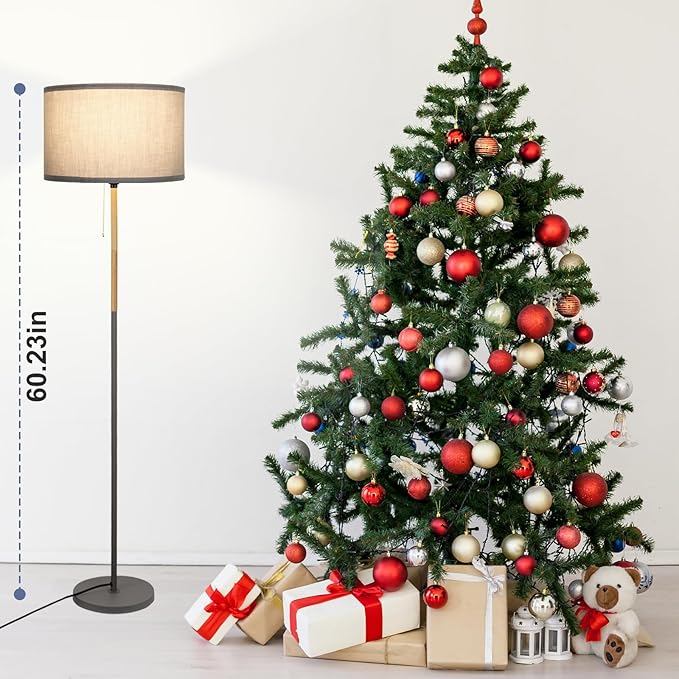 Modern Floor Lamp for Living Room Farmhouse Floor Lamps Pole with Linen Lamp Shade, Standing Tall Floor Lamps for Bedrooms and Office (Grey)