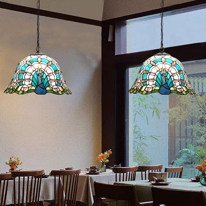 Tiffany Lamp Shade Replacement 12X7 Inch Peacock Style Handmade Red Blue Stained Glass Lampshades Only with Cap, Vintage Decorative Light Cover for Table lamp Ceiling Pendant Light,Blue