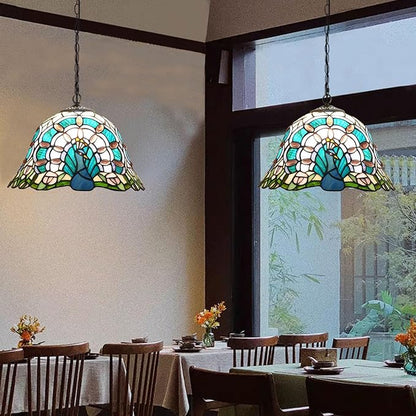 Tiffany Lamp Shade Replacement 12X7 Inch Peacock Style Handmade Red Blue Stained Glass Lampshades Only with Cap, Vintage Decorative Light Cover for Table lamp Ceiling Pendant Light,Blue