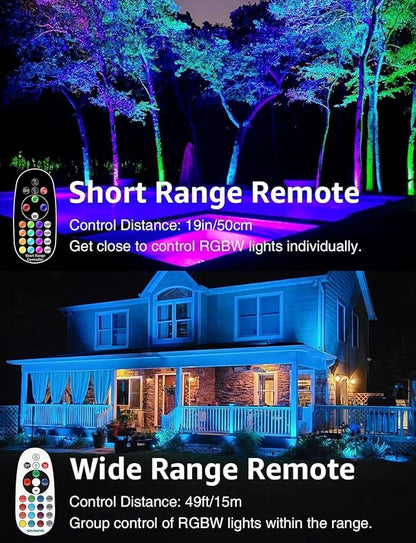 SUNVIE 12W Christmas Low Voltage Landscape Lighting RGB Color Changing LED Landscape Lights Remote Control Waterproof Garden Patio Spotlight Decoration for Outdoor Indoor(10 Pack with Connector)