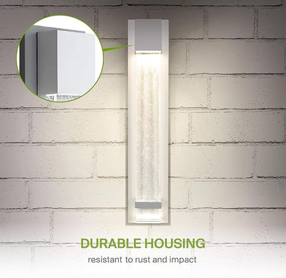 ASD LED 24" Bubble Glass Wall Light Fixture, Outdoor & Indoor Seeded Sconce | 3CCT, Waterproof, Dimmable, ETL Listed | 20W 600LM 3000-5000K 100-277V | Exterior Lantern, Porch Lighting | White