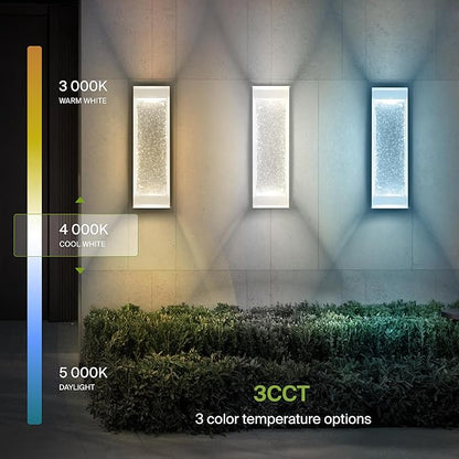 ASD LED 18" Bubble Glass Wall Light Fixture, Outdoor & Indoor Seeded Sconce | 3CCT, Waterproof, Dimmable, Up-Down Glow, ETL Listed | 22W 520LM 3000-5000K 100-277V | Porch Lighting | White, 2 Pack
