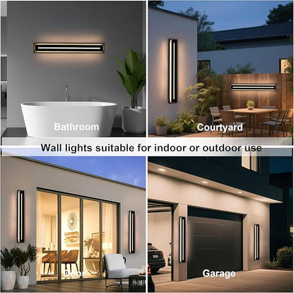 VINLUZ 2 Pack Long 32inch Modern Long Acrylic Strip Exterior Lighting Fixture, Dimmable with 3000K-6000K Outdoor LED Wall Lights Waterproof IP65 Outdoor Wall Sconce