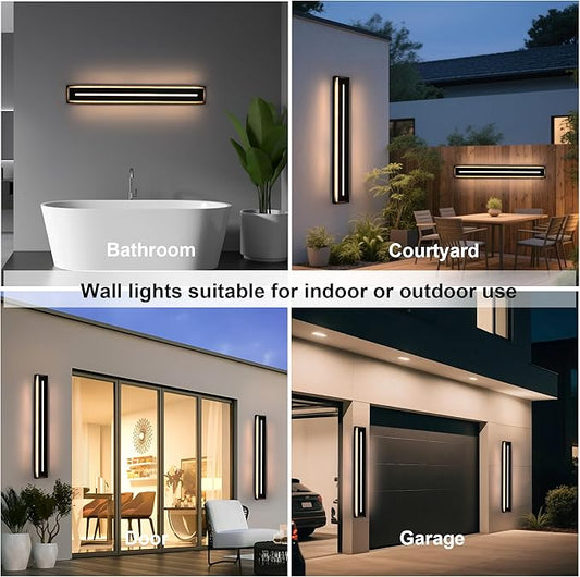 VINLUZ 2 Pack Long 32inch Modern Long Acrylic Strip Exterior Lighting Fixture, Dimmable with 3000K-6000K Outdoor LED Wall Lights Waterproof IP65 Outdoor Wall Sconce