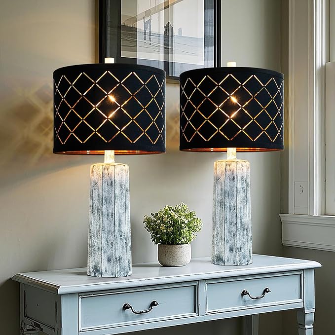 RORIANO 24'' Table Lamps Set of 2 for Bedroom Living Room, Traditional Resin Farmhouse Vintage Nightstand Bedside Lamps, 2 Bulbs Included (Wash Blue)