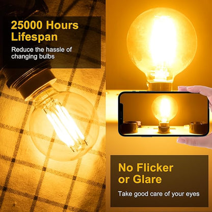 G16.5 Led Bulb, Small Round Edison Light Bulbs, Dimmable E12 Globe Amber Vanity Light Bulbs, 5w 2700k Vintage LED Filament Edison Bulb