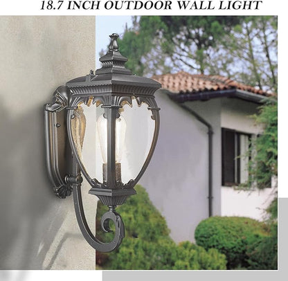 Porch Light Outdoor Wall Lights Exterior Lighting Fixtures, 18.7 Inch Waterproof Black Porch Lights Outdoor Wall Sconces Light Fixture with Seeded Glass for Outside Patio Garage