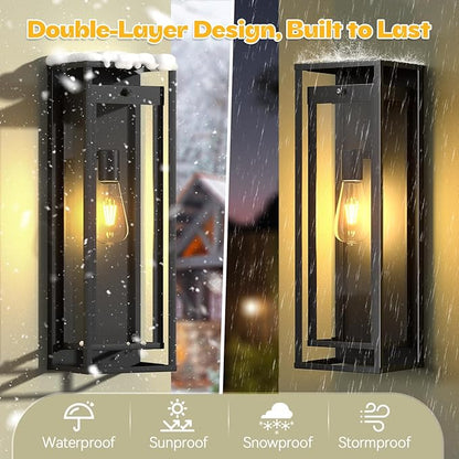 Extra Large Dusk to Dawn Outdoor Lighting-20in Modern Waterproof Sconce Wall Mounted E26 Black Porch Lights Exterior Lighting Fixture for Coach Doorway Patio