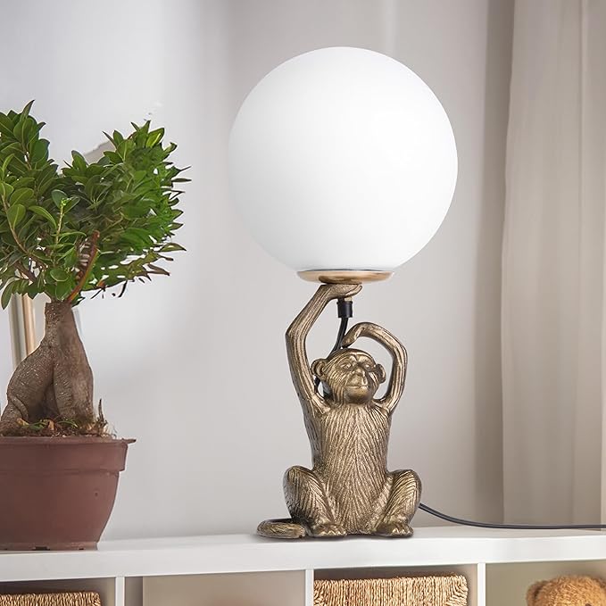 RIVER OF GOODS 17" H Emryn Gold Finish Globe Shade Monkey Table Lamp