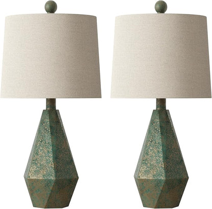 PoKat 20.25" Green Table Lamps Set of 2 for Night Stands, Vintage Bedside Lamps for Bedroom Living Room, Retro Bedroom Lamps for End Table, Suitable for Small Place, Green with Gold