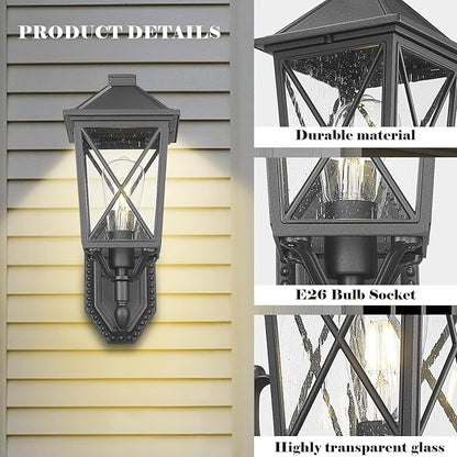 Outdoor Wall Lantern, Outdoor Lights Fixtures Wall Mount with Seeded Glass, Exterior Porch Lights, Waterproof Outside Sconce Lights Modern Anti-Rust for House Front Porch Patio Garage