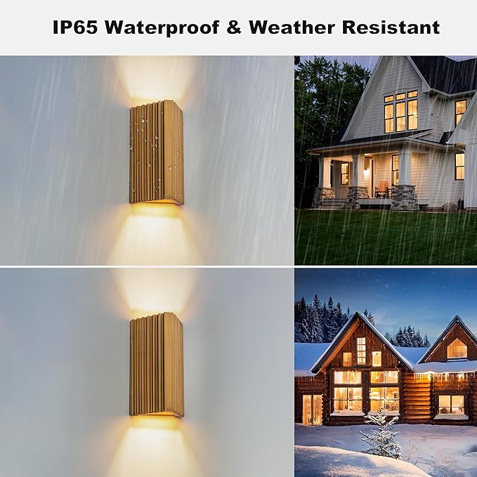 11" Modern Outdoor Wall Lights Hand-Brushed Vintage Gold LED Exterior Lighting Fixtures Outdoor Wall Sconce Light for House Exterior Garage Porch Patio