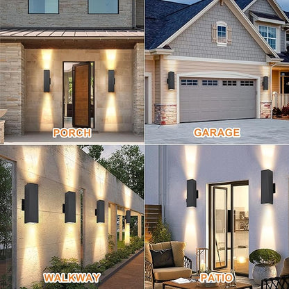 Modern Exterior Lighting Fixtures, Black Outdoor Wall Light Fixtures, 14 in Up and Down Front Porch Light,Square Outdoor Lights for House,Garage Include 12 * 7W Led GU10 Bulbs Aluminum 6PCS