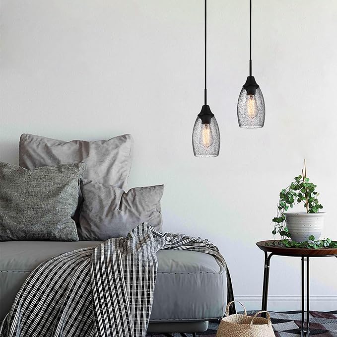 Black Seeded Glass Pendant Lamp Shade 4.72" Art Glass Chandeliers Cover Mini Oval Light Shade Replacement Shade Only Light Fixtures for Kitchen Island Pendant Light 1-Pack