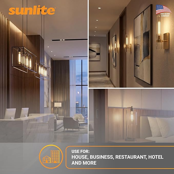 Sunlite LED Filament T10 Tubular Light Bulb, 6 Watts (60W Equivalent), 600 Lumens, Medium E26 Base, Dimmable, 128 mm, UL Listed, 2700K Soft White, 6 Pack