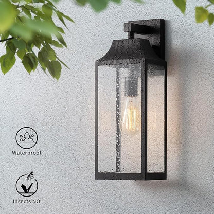 mirrea 18-inch Outdoor Porch Wall Light for House, Exterior Wall Mount Lighting Fixture for Patio, Outside Wall Lamp for Garage, Waterproof Outdoor Lantern, Matte Black, Set of 2
