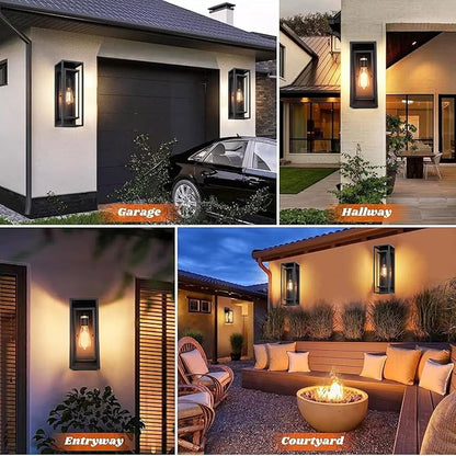 6Pack 18inch Outdoor Wall Light Fixtures, Exterior Waterproof Modern Matte Black Wall Lamps with Glass Shades,E26 Sockets Porch Light for Front Door Patio Entryway