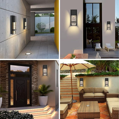 LED Integrated Outdoor Wall Light, Modern Exterior Wall Sconce with Crystal Bubble Glass, 12W 3000K Wall Mount Lighting Matte Black Finish Porch Light for Living Room Entryway Doorway 2 Pack