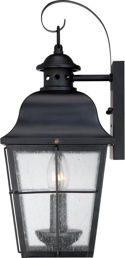Quoizel Millhouse Outdoor Wall Lantern, 18.5 Inch, 2-Light Mystic Black Traditional Wall Sconce, Clear Seeded Glass, 60W, Exterior Wall Lantern Fixture, Outside Lights for Patio, Porch, Garage or Yard