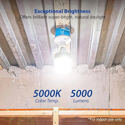 LED Light Bulb, 5000 Lumens, 36W Equivalent, 5000K Daylight, E26 Base, 50,000 Hours Lifetime, Non-Dimmable, Indoor Use Only, for Garage, Workshop, Warehouse, Basement, 1 Piece