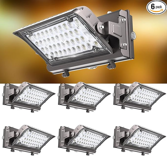6Pack 120W LED Wall Pack Lights, 360° Adjustable Panel with Dusk to Dawn Photocell, 18000Lm 5000K Daylight, IP65 Waterproof & Advanced Heat Dissipation Outdoor Security Lighting