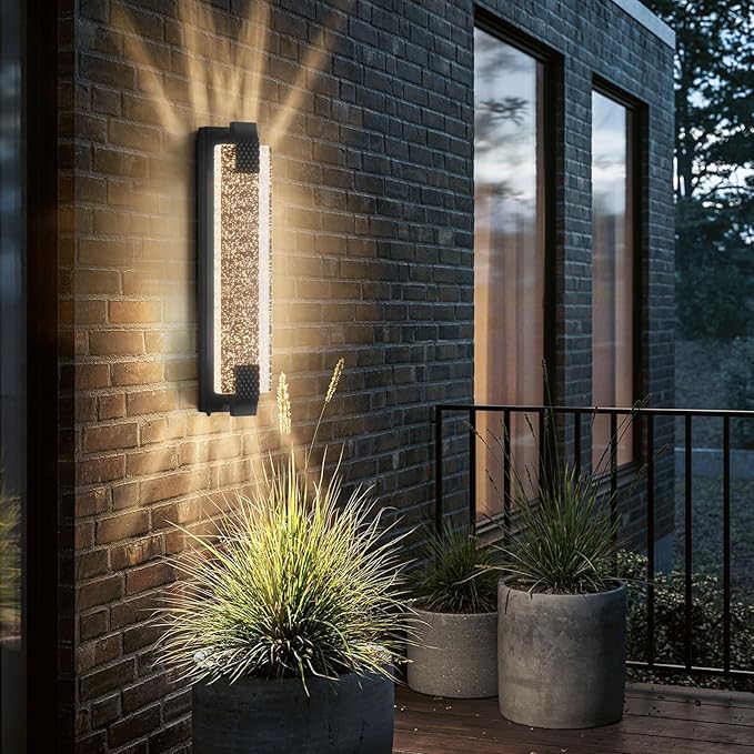 camuucci Dusk to Dawn Outdoor Light, 23.6 Inches LED Porch Lights Outdoor Waterproof Modern Outside Sconce Wall Mount for Doorway Hallway Porch Patio Yard Doorway Black