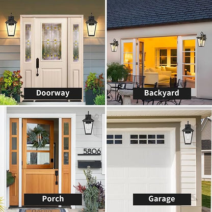 Outdoor Wall Light Fixtures, Waterproof Exterior Wall Lanterns with Glass, Outside Wall Sconces, Front Porch Lights for House Garage Doorway Patio 7H1B-M-2PK BK