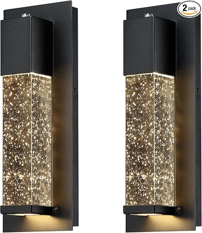 LED Dusk to Dawn Outdoor Light Fixture,2 Pack Modern Exterior Wall Sconce Porch Lights, Outside Wall Mount Lighting with Crystal Bubble Glass 13W 3000K for Front Door Patio