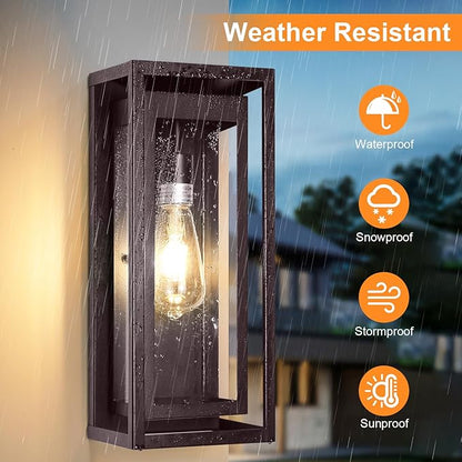15" Large Oil Rubbed Bronze Outdoor Light Fixture, 2 Pack ORB Outdoor Sconces, Modern Waterproof Wall Lights with Clear Glass Shade for Front Door, Porch, Garage