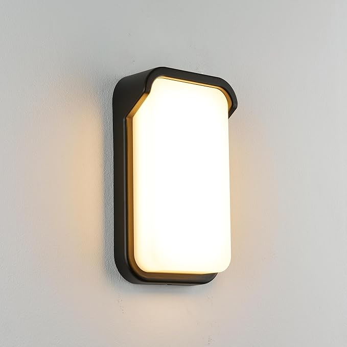 LANFU LED Modern Rectangular Outdoor Wall Sconce Light 3000K Outside Light for House Patio, Black Warm White, IP64 Waterproof Exterior Wall（11.8inch Bordered）