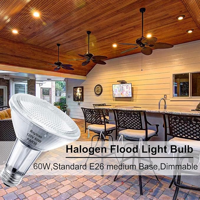 Par30 Long Neck Dimmable, 120V 60W Par30 Flood Light Bulbs 6PCS, Par30 Halogen Bulb Long Lasting, E26 Medium Base, Par30l Bulb Warm Light CRI100 for Recessed Lighting, Accent & Track Lighting