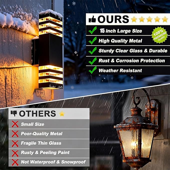 6Pack 15inch Outdoor LED Wall Lights,4000K Day White Outdoor 18W Wall Light Aluminum Body Waterproof IP65 led Porch Light for House Patio Garage Garden.(No Sensor)