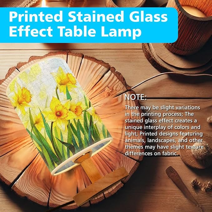 Daffodil Table Lamp LED 3-Color Pressed Bedside, Daffodil Shade Lamp with Wood Base for Bedroom Living Room Desk Office
