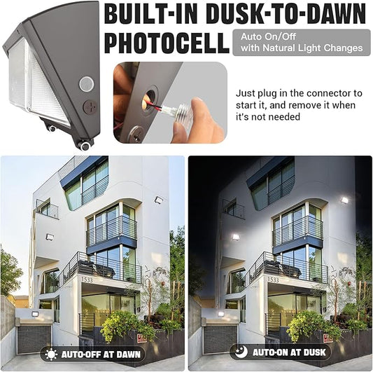 150W LED Wall Pack with Photocell Dusk to Dawn 5000K Waterproof Commercial Outdoor Light Fixture 22500lm 120-277V Equivalent,Energy Save Flood Lights for Building,Yard,Warehouse,Garage-2pack