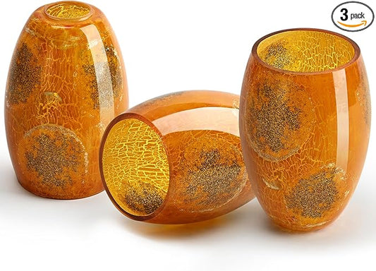 Oval Glass Lamp Shade Cover for Kitchen Pendant Light over Island, Yellow Stone Crackle Hanging Ceiling Light Fixture Replacement, 7x4.71" with 1.65" Fitter, Pendant Chandelier Glass Shade 3 Pack
