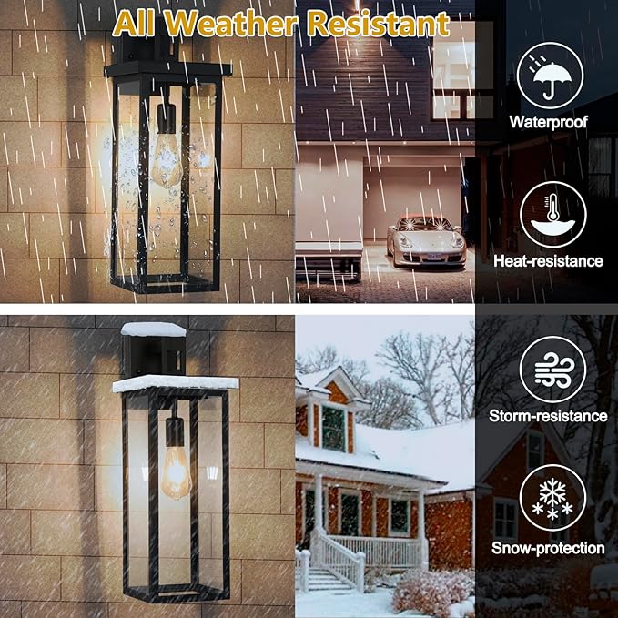20" Large Exterior Lighting Fixtures Modern Wall Lantern,Outdoor Wall Lights with Clear Glass Shade,E26 Base Outdoor Lamps for Patio Porch,Waterproof Outside Exterior Lights for House 2 Pcs