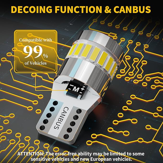 Yorkim 194 LED Bulb 6300K White, 168 2825 W5W T10 LED Light Bulb Error Free for License Plate, Dome, Map, Courtesy, Side Marker Lights, Pack of 2
