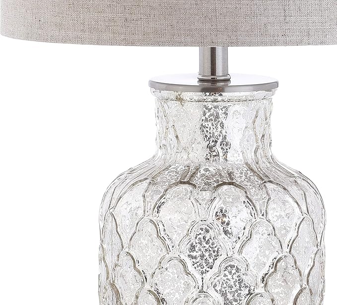 JONATHAN Y JYL1075A-SET2 Set of 2 Table Lamps Alvord 24.5" LED Glass Table Lamp Contemporary Bedside Desk Nightstand Lamp for Bedroom Living Room Office College Bookcase, Mercury Silver