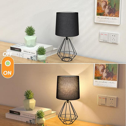 GGOYING Set of 2 Bedside Table Lamp, Black Metal Modern Lamp with Black Fabric Shade, Simple Side Lamp for Living Room,Bedroom,Home,Office Working