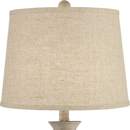 Regency Hill Serena Traditional Country Cottage Table Lamps 27.5" Tall Set of 2 Beige Gray Faux Wood Cream Burlap Fabric Drum Shade for Living Room Bedroom House Bedside Nightstand Home