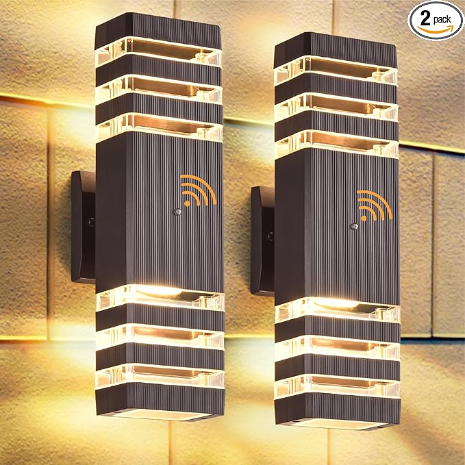 DASTOR 2 Pack Dusk to Dawn Light Fixture, Modern Wall Lights Brown Exterior Sconce, 3000K Up and Down Porch Lights for House Garage Patio