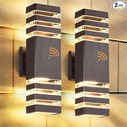 DASTOR 2 Pack Dusk to Dawn Light Fixture, Modern Wall Lights Brown Exterior Sconce, 3000K Up and Down Porch Lights for House Garage Patio