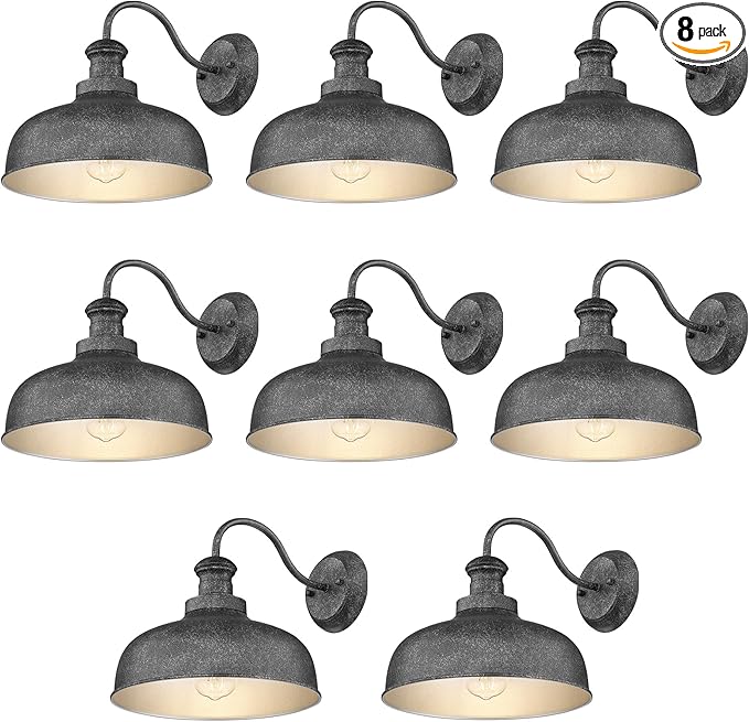 Outdoor Wall Light Fixture, Farmhouse Barn Light, Farmhouse Weatherproof Exterior Wall Sconce, Anti-Rust Outside Lantern Lamp for Porch, Patio, Garage (Antique Silver, Regular-8Pack)