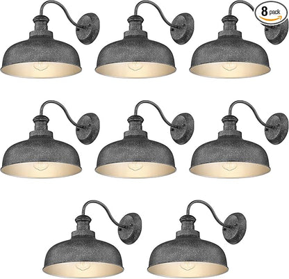 Outdoor Wall Light Fixture, Farmhouse Barn Light, Farmhouse Weatherproof Exterior Wall Sconce, Anti-Rust Outside Lantern Lamp for Porch, Patio, Garage (Antique Silver, Regular-8Pack)