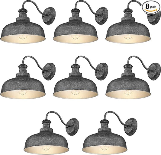 Outdoor Wall Light Fixture, Farmhouse Barn Light, Farmhouse Weatherproof Exterior Wall Sconce, Anti-Rust Outside Lantern Lamp for Porch, Patio, Garage (Antique Silver, Regular-8Pack)